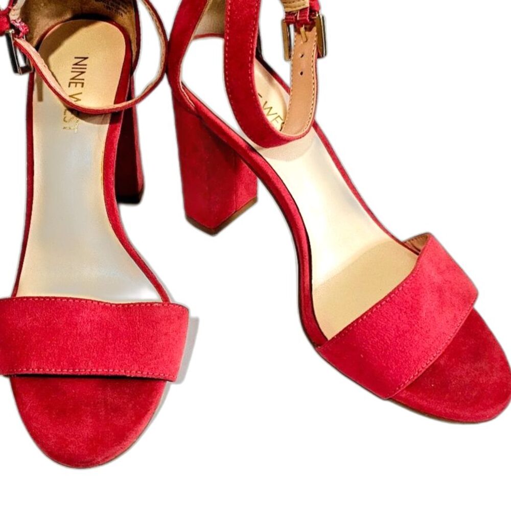 Nine West Angelika Hot Pink Suede Ankle Strap Block Heel Sandals Sz 6 - Picture 2 of 8